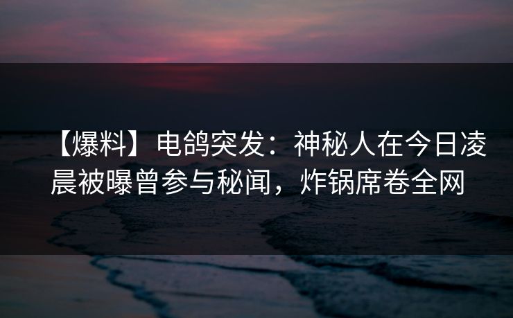 【爆料】电鸽突发：神秘人在今日凌晨被曝曾参与秘闻，炸锅席卷全网